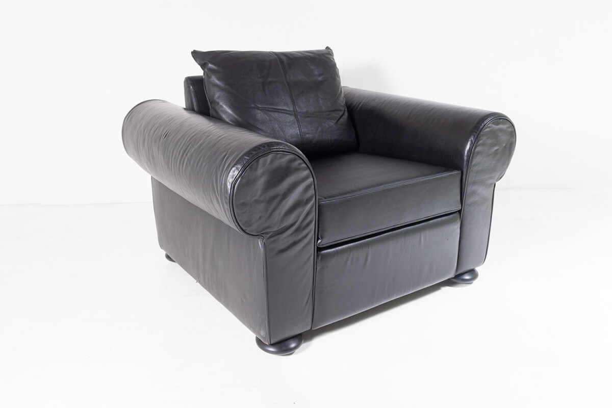Large Vintage Black Leather Club Lounge Armchair by COR Germany