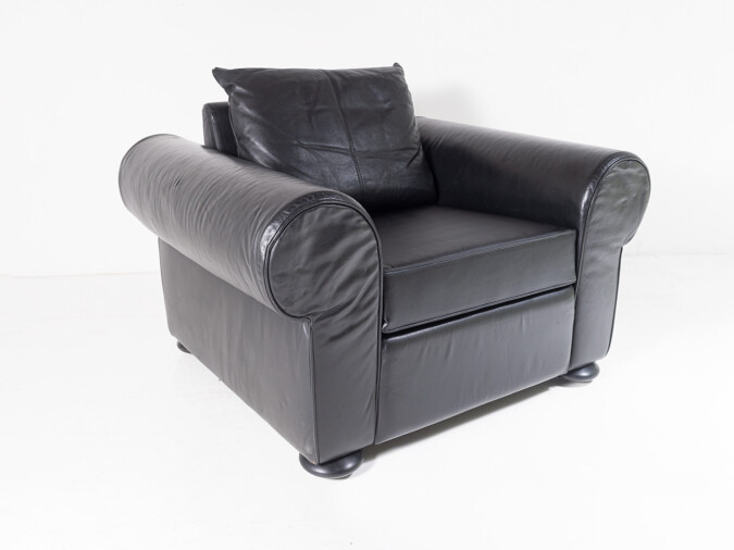 Large Vintage Black Leather Club Lounge Armchair by COR Germany
