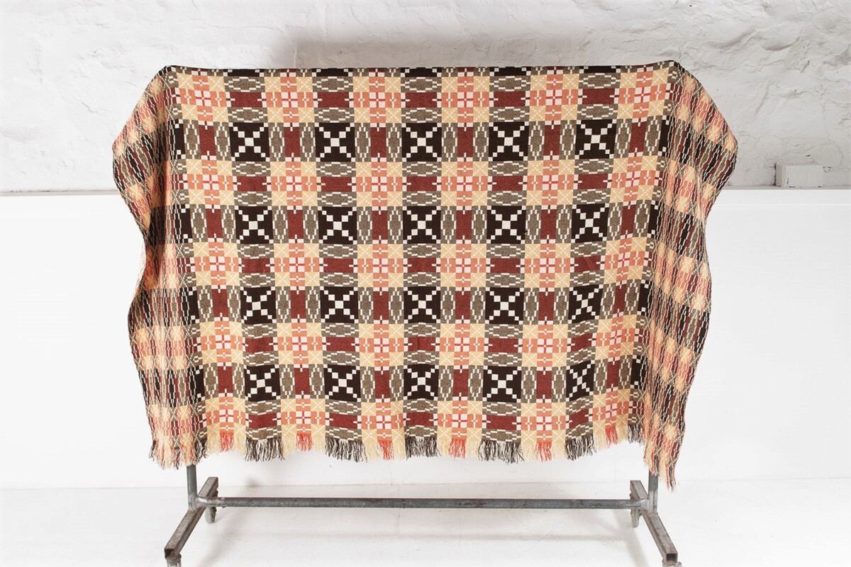 Vintage Welsh Pure Wool Tapestry Blanket - Autumn Reds