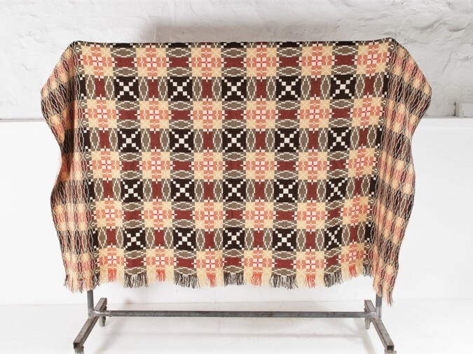 Vintage Welsh Pure Wool Tapestry Blanket - Autumn Reds