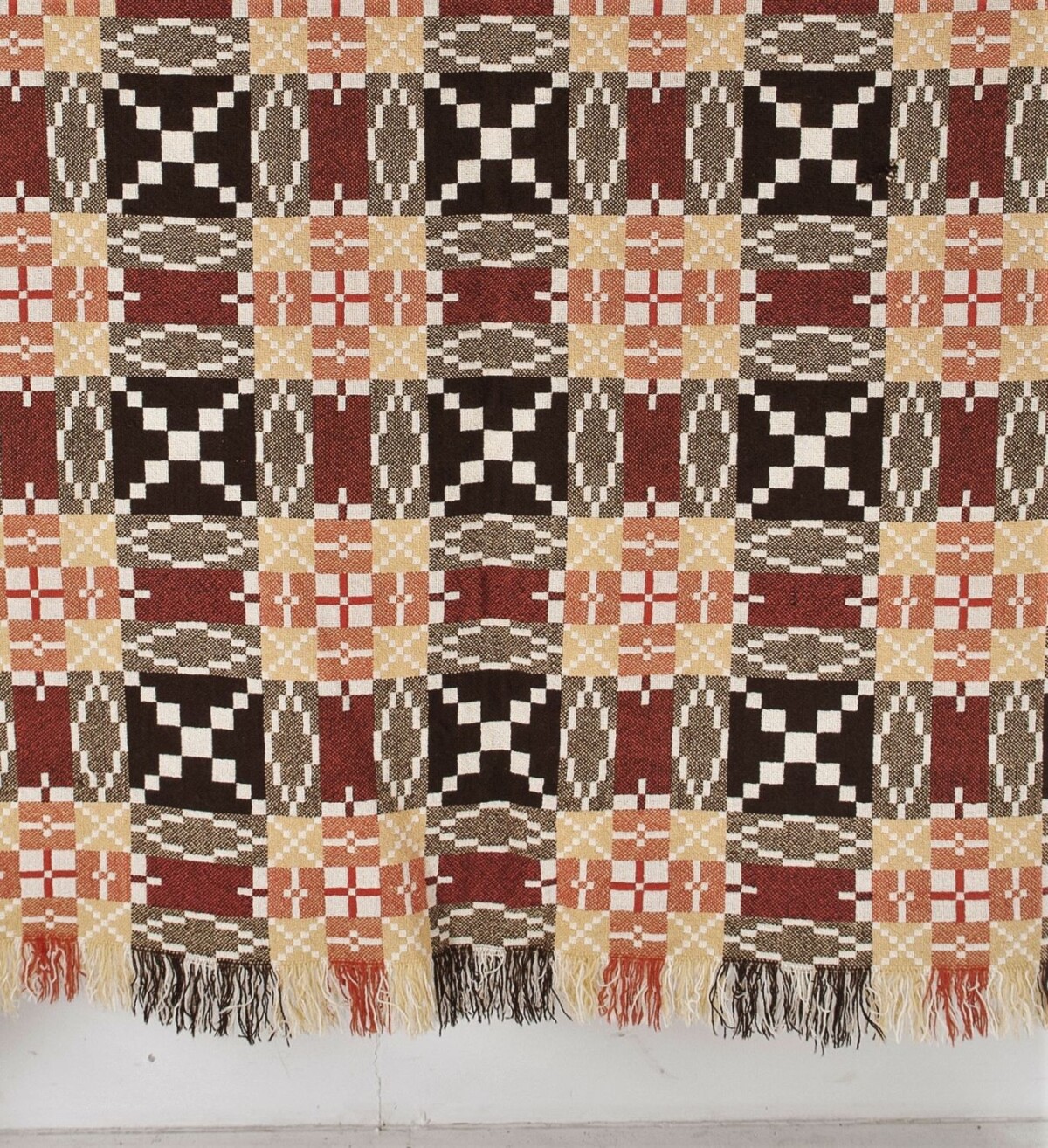 Vintage Welsh Pure Wool Tapestry Blanket - Autumn Reds - Image 7