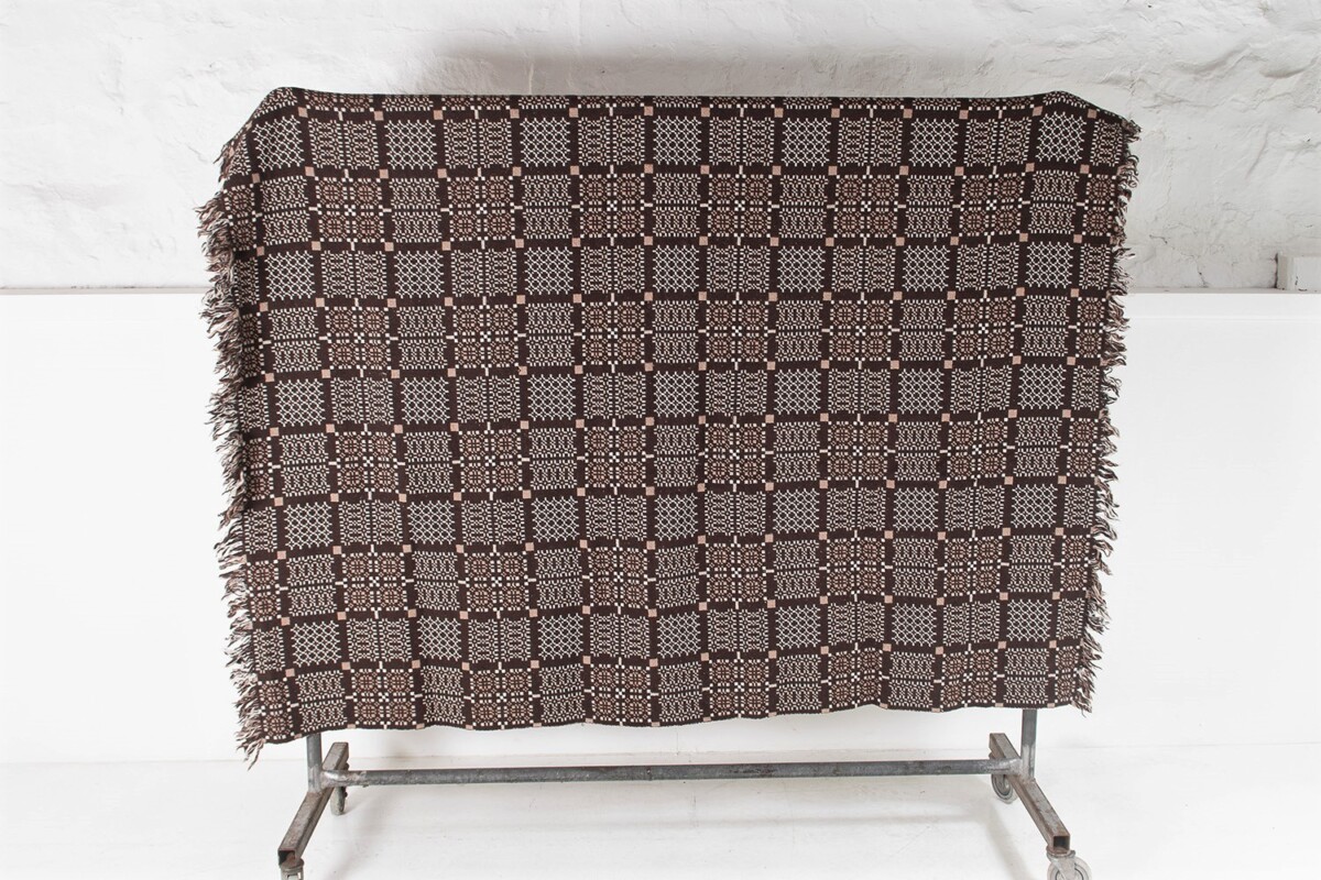 Vintage Welsh Pure Wool Tapestry Blanket - Dark Browns & Cream - Image 3