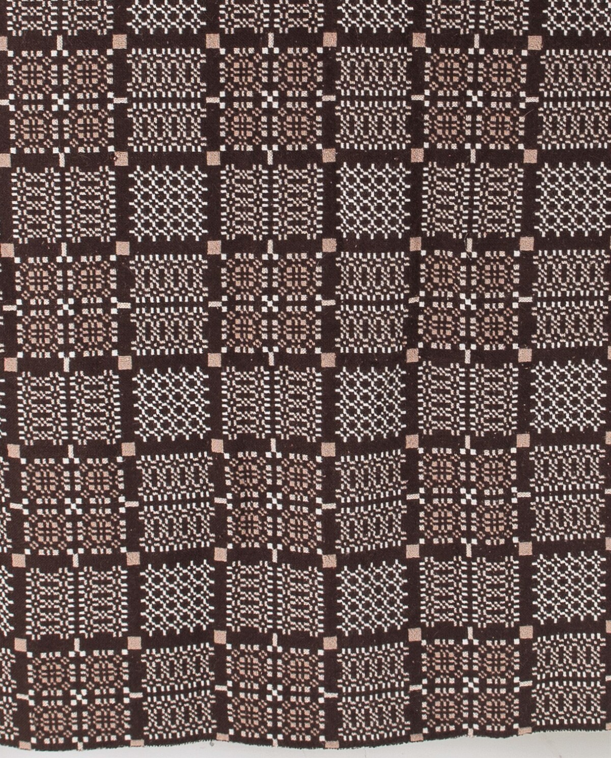 Vintage Welsh Pure Wool Tapestry Blanket - Dark Browns & Cream - Image 5