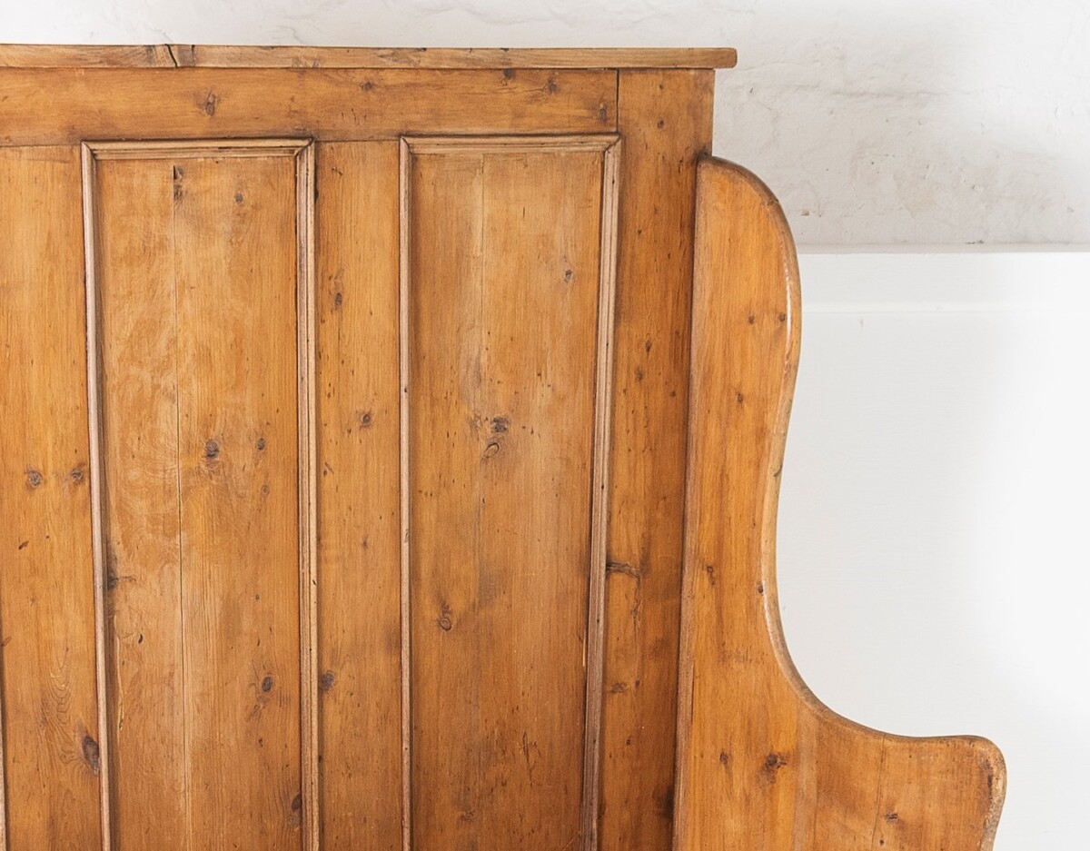 An Original West Country High Back Pine Box Settle Seating Bench with Storage - Image 11