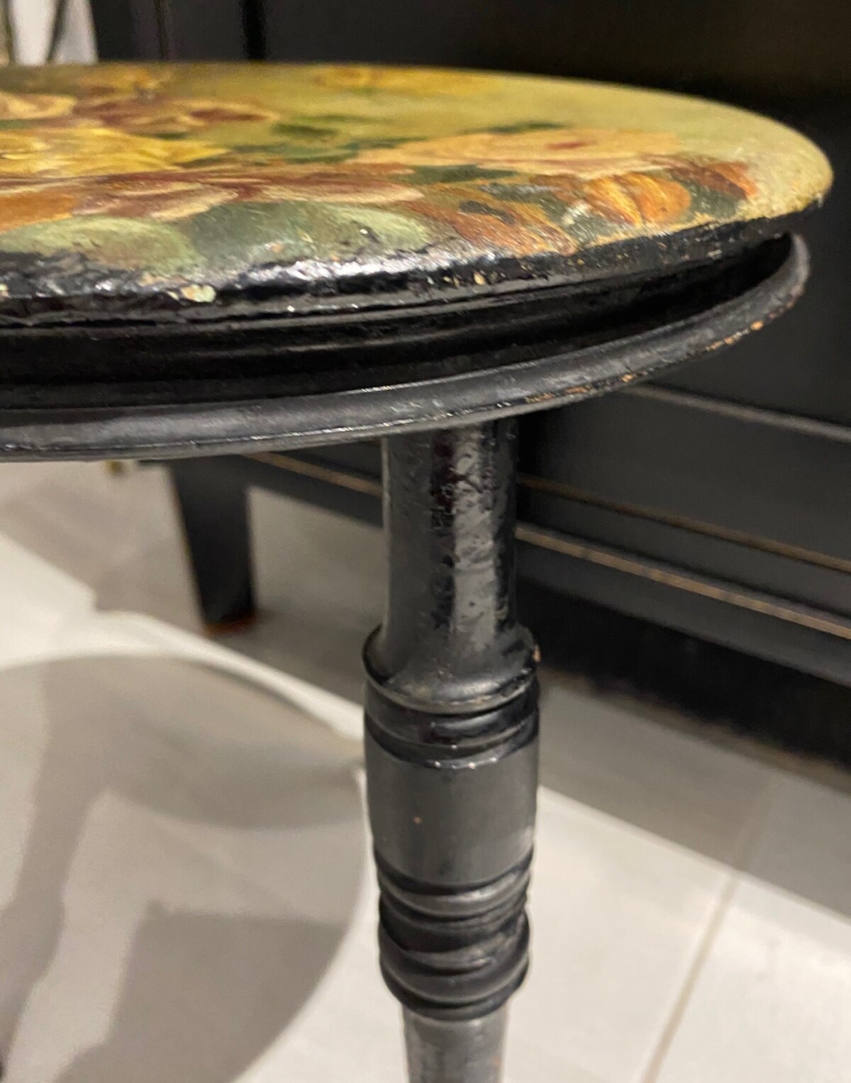 SMALL FLORAL PAINTED EBONISED VICTORIAN STOOL - Image 6