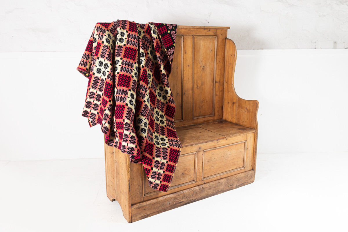 1960s Vintage Welsh Pure Wool Tapestry Blanket - Reds, Yellow and Black - Image 2