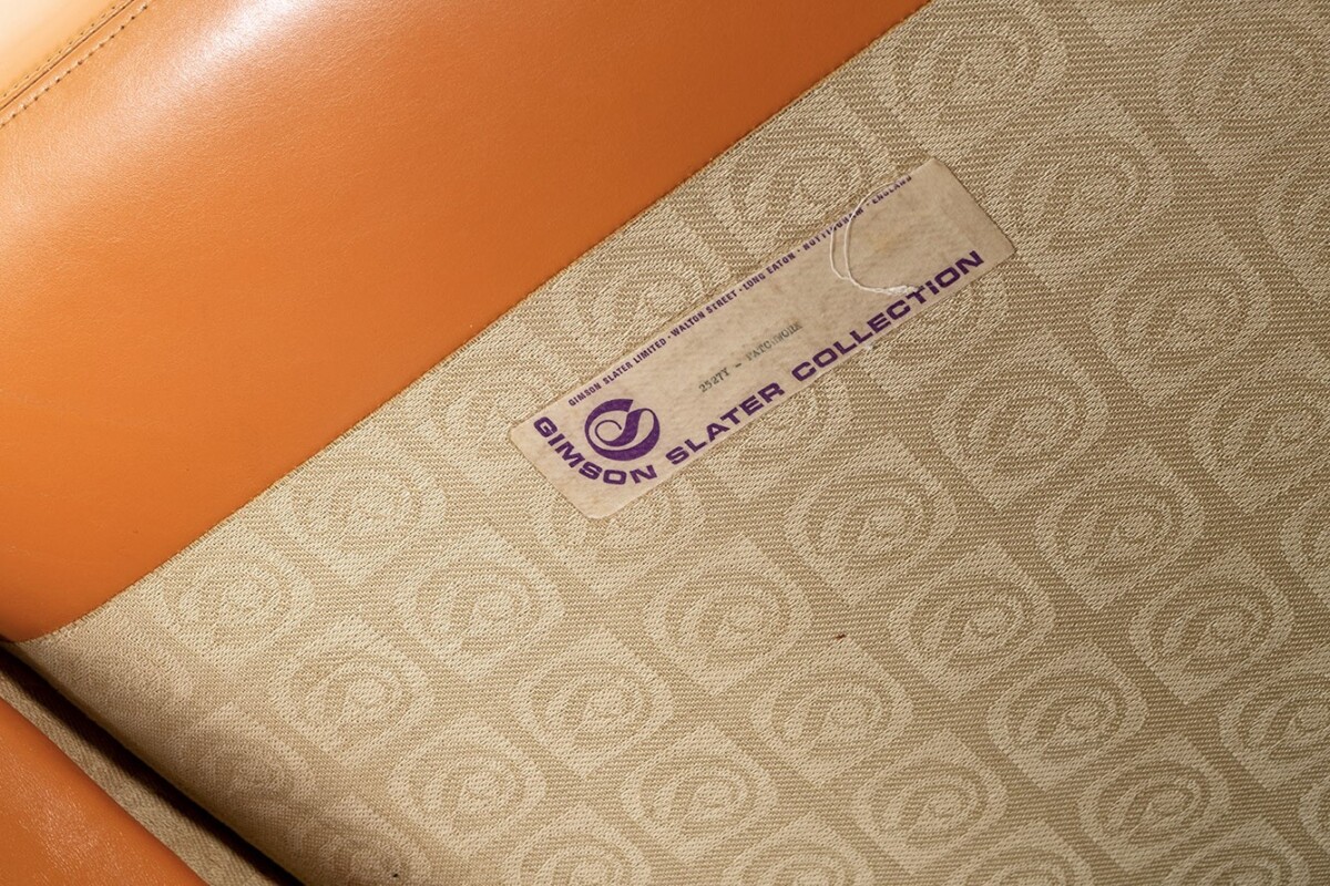 Mid Century 1970s Vintage Patchwork Tan Leather Armchair and Footstool by Gimson & Slater England - Image 13