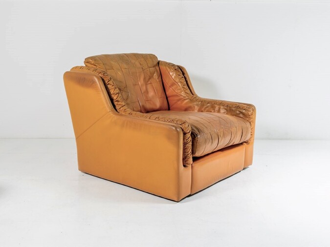 1970s Mid Century Vintage Patchwork Tan Leather Club Armchair by Gimson & Slater England