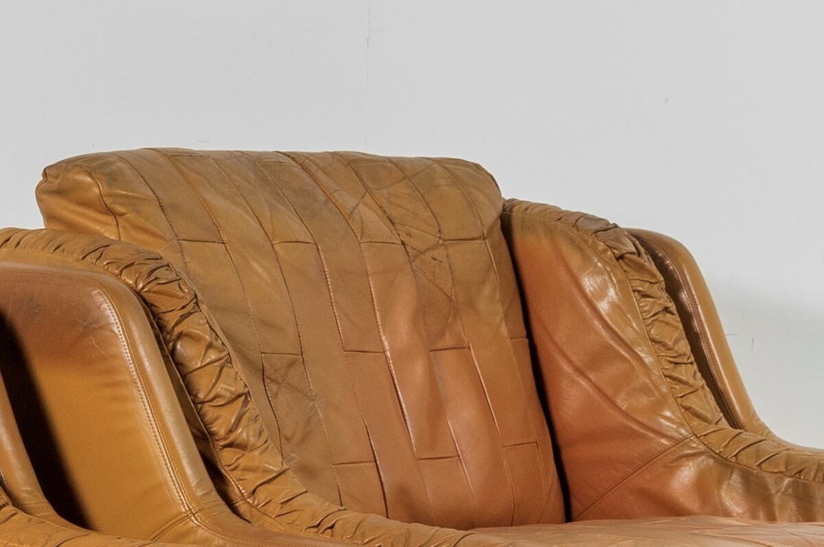 1970s Mid Century Vintage Patchwork Tan Leather Club Armchair by Gimson & Slater England - Image 6