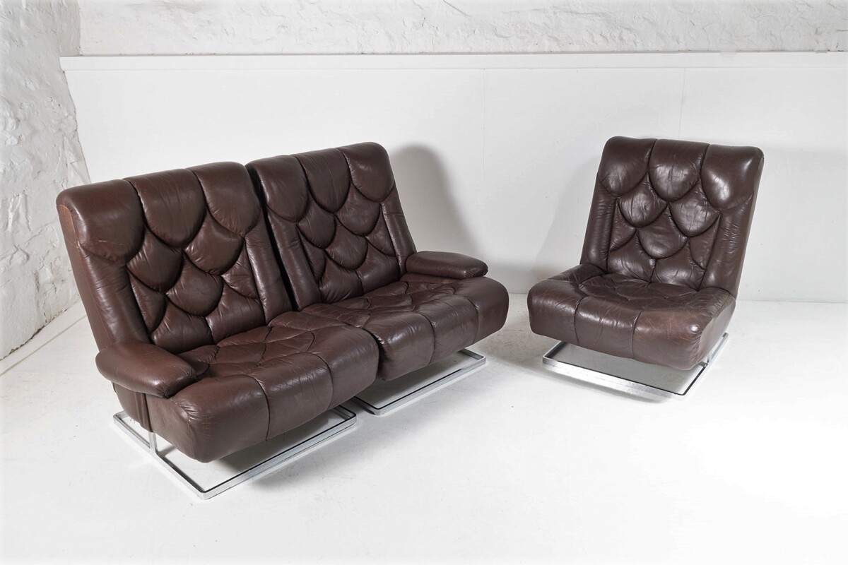 1970s Mid Century Tetrad Nucleus Modular Brown Leather Lounge Chair - Image 6