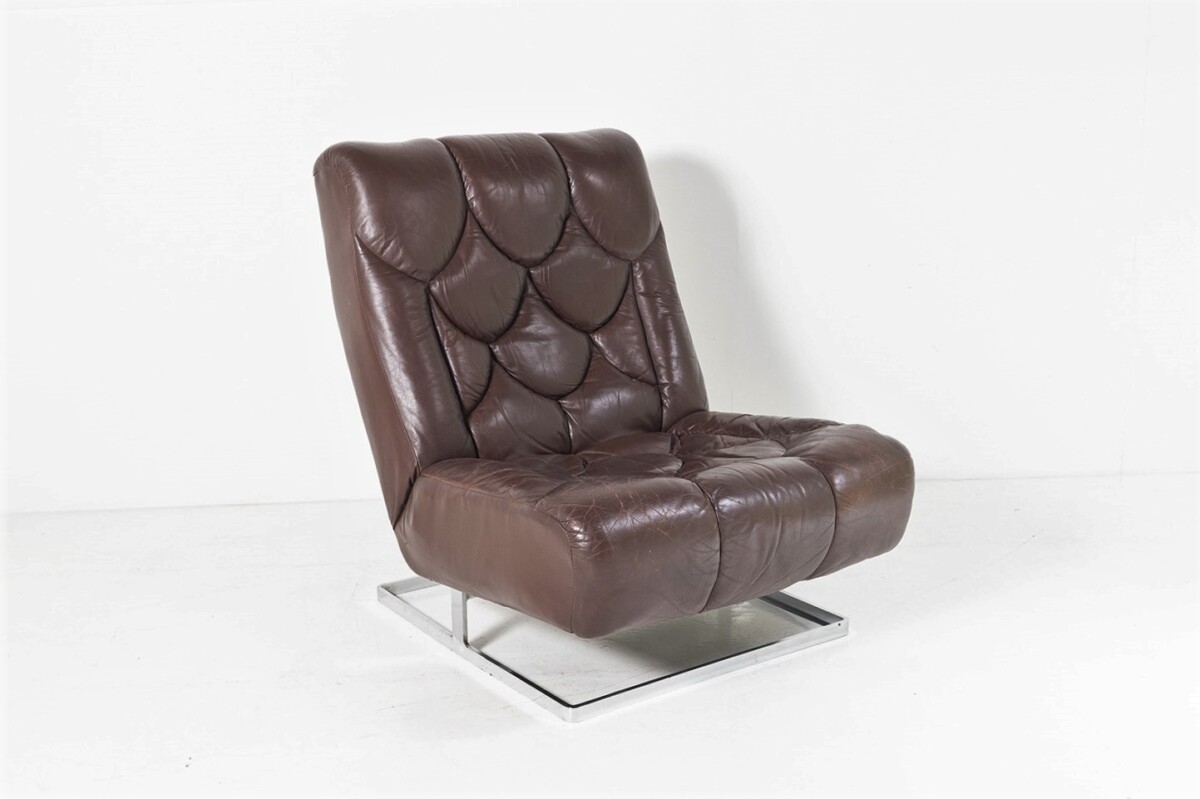 1970s Mid Century Tetrad Nucleus Modular Brown Leather Lounge Chair
