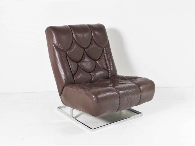 1970s Mid Century Tetrad Nucleus Modular Brown Leather Lounge Chair