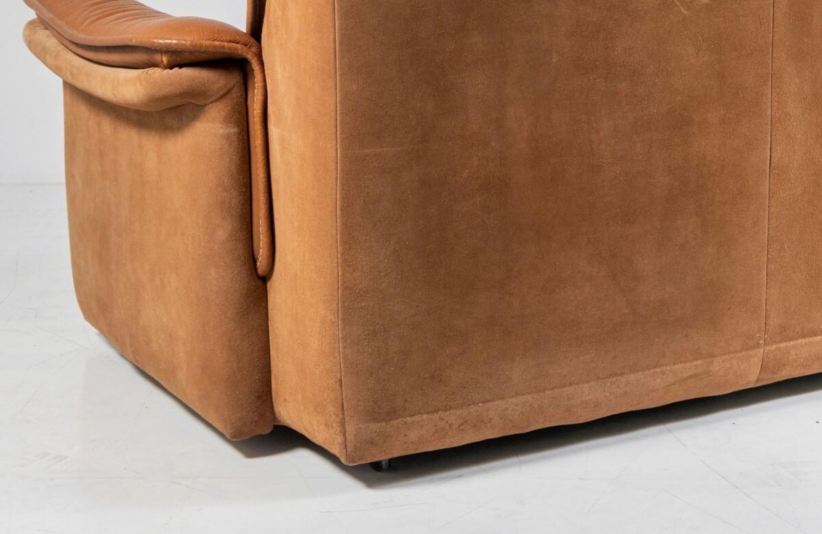 1970s De Sede DS12 model Brown Tan Cognac Leather and Suede 3 seater sofa | 3 Person - Image 13