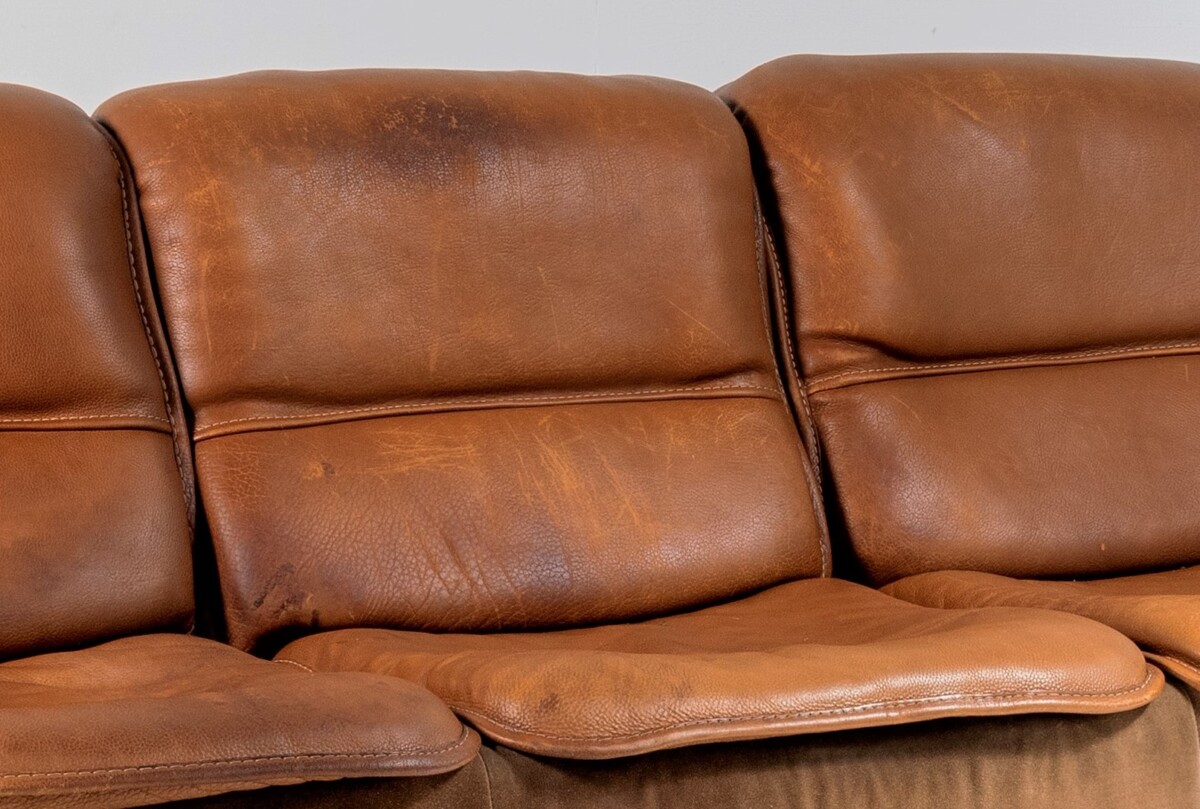 1970s De Sede DS12 model Brown Tan Cognac Leather and Suede 3 seater sofa | 3 Person - Image 10