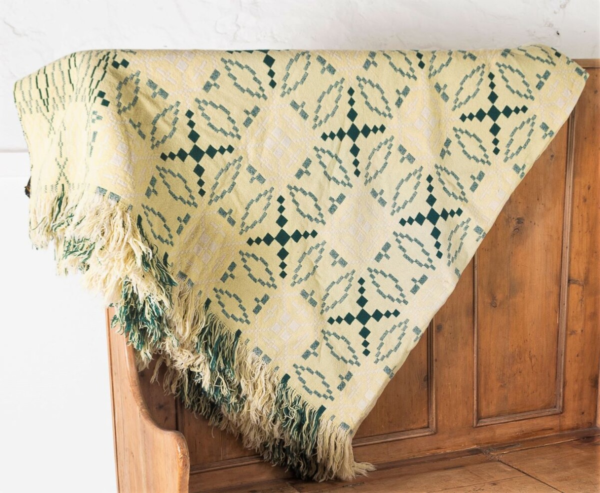1960s Vintage Pure Welsh Wool Tapestry Blanket - Lemon & Green - Image 4