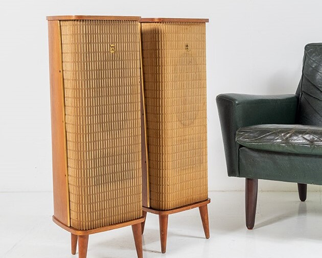 A Pair of Original Mid Century Vintage Grundig Raumklang Stereo Hi-Fi Floor Speakers | Made in Germany 1950s