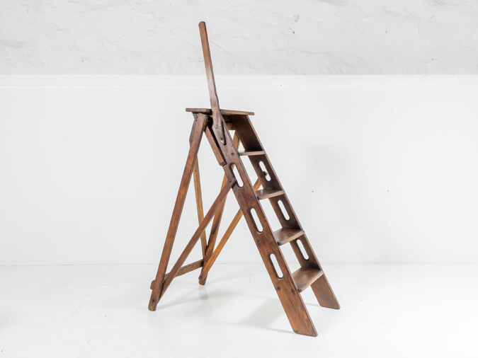 A Beautiful Early 20th Century French Oak Library Steps | Wooden Folding Step Ladder