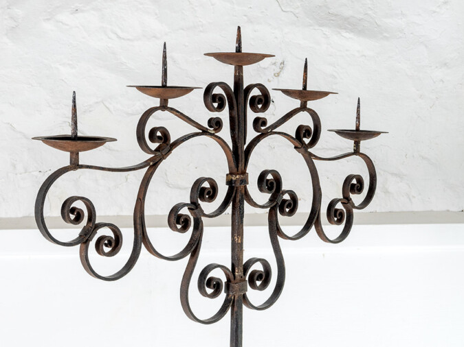 A large scale heavy wrought iron pricket candle tree | English Castle Candelabra