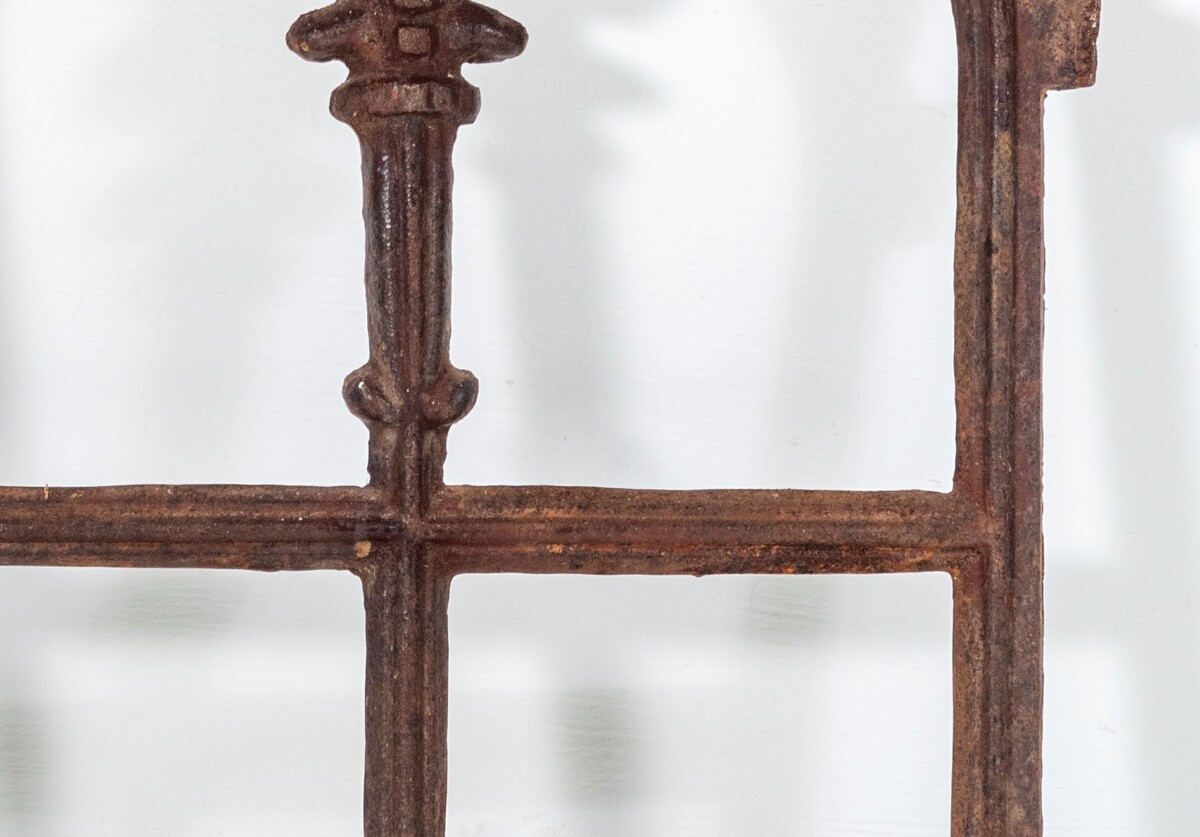 Small Reclaimed Victorian 19th Century Cast Iron Arched Top Gothic Revival Window Frame - Image 6