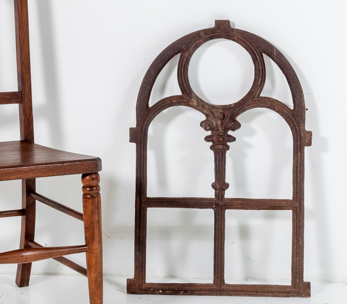 Small Reclaimed Victorian 19th Century Cast Iron Arched Top Gothic Revival Window Frame - Image 5
