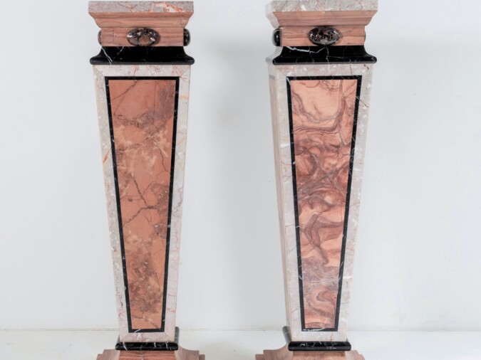 An exquisite Pair of Pink Marble Pedestal Plinths | Early 20th Century French marble