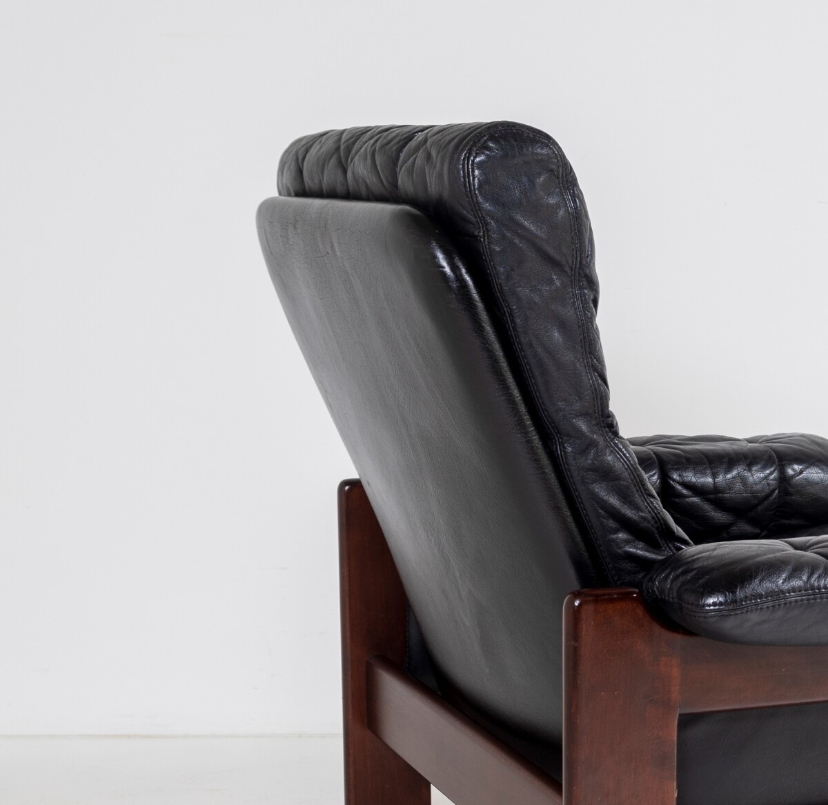 1970s Mid Century Danish Teak Rosewood and Black Leather Skipper Mobler Armchair and footstool - Image 11