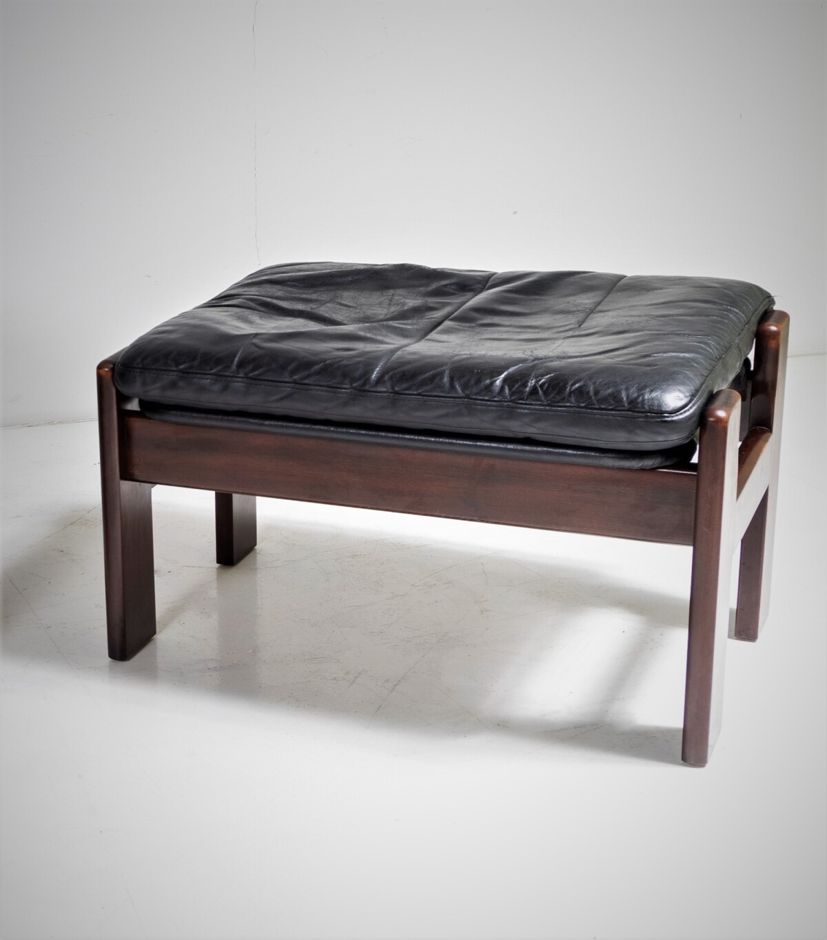 1970s Mid Century Danish Teak Rosewood and Black Leather Skipper Mobler Armchair and footstool - Image 9
