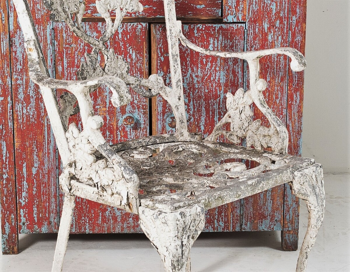 Decorative Cast Aluminium Flaky Paint Weathered Garden Chair - Image 5