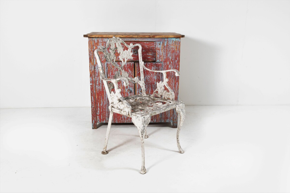 Decorative Cast Aluminium Flaky Paint Weathered Garden Chair - Image 3