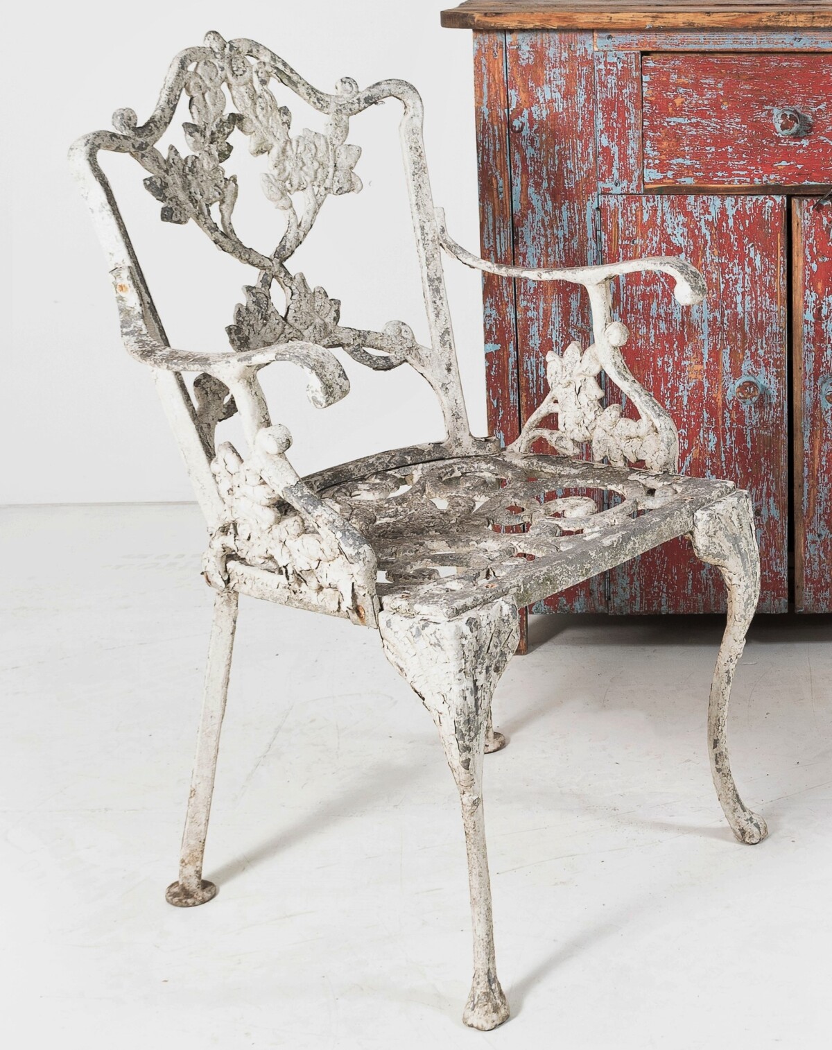 Decorative Cast Aluminium Flaky Paint Weathered Garden Chair - Image 4