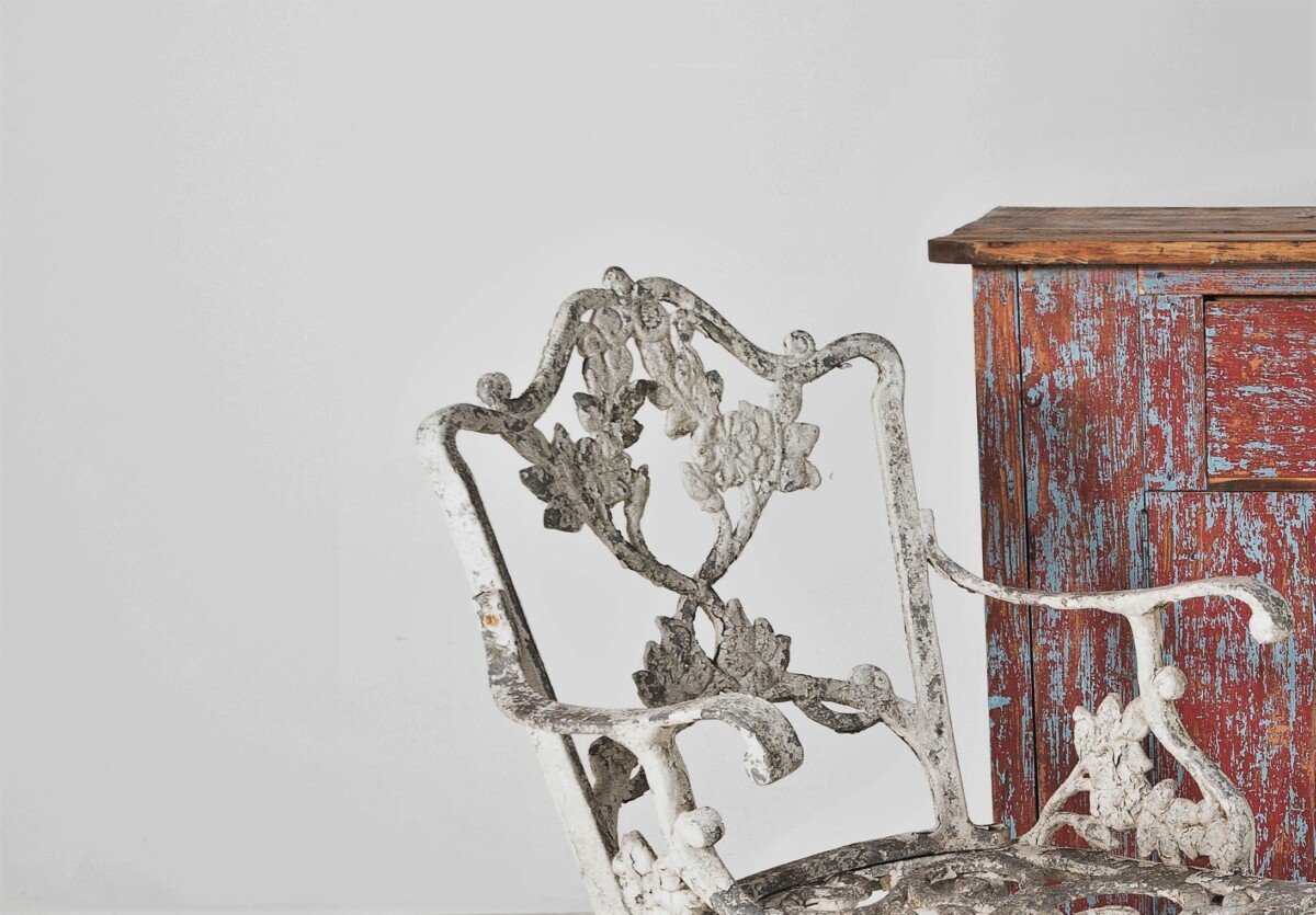 Decorative Cast Aluminium Flaky Paint Weathered Garden Chair - Image 10