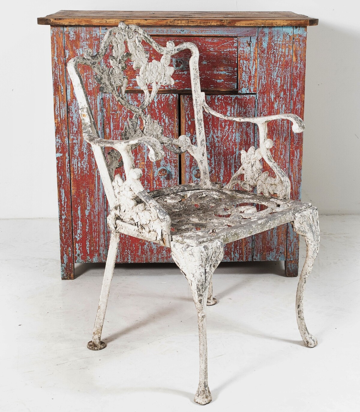 Decorative Cast Aluminium Flaky Paint Weathered Garden Chair - Image 7