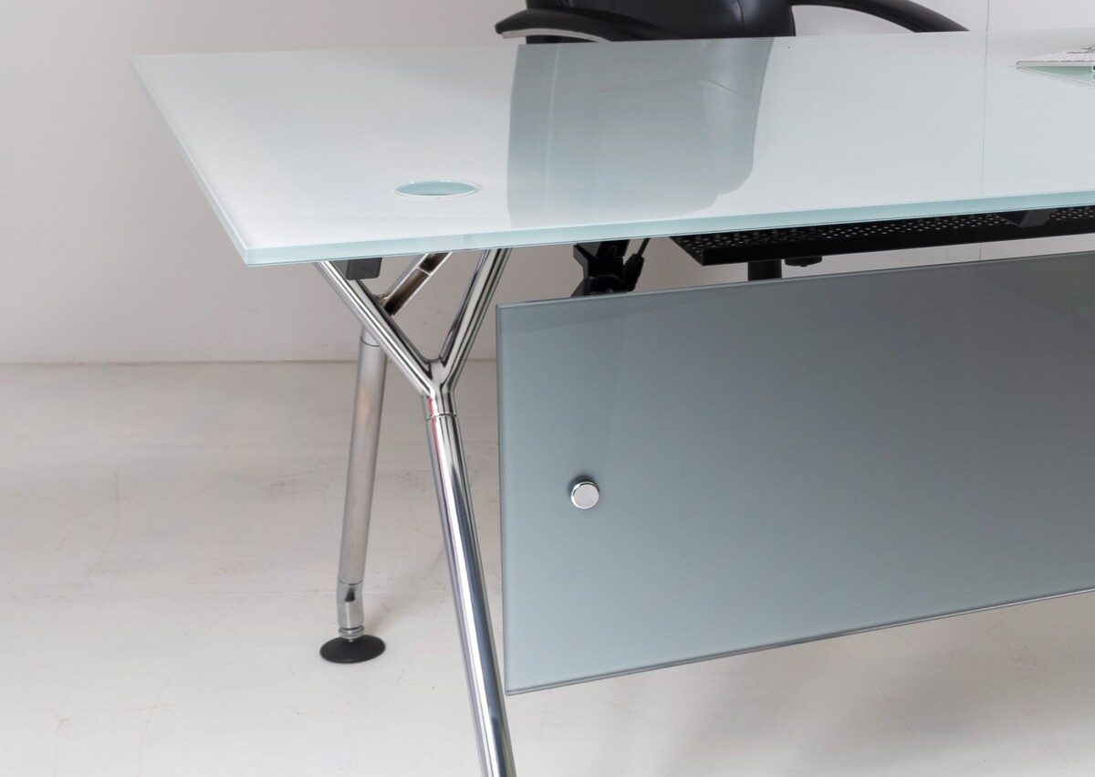 Italian Glass Top on Chrome Executive 'Nomos' Desk by Norman Foster for Tecno 1980s - Image 10