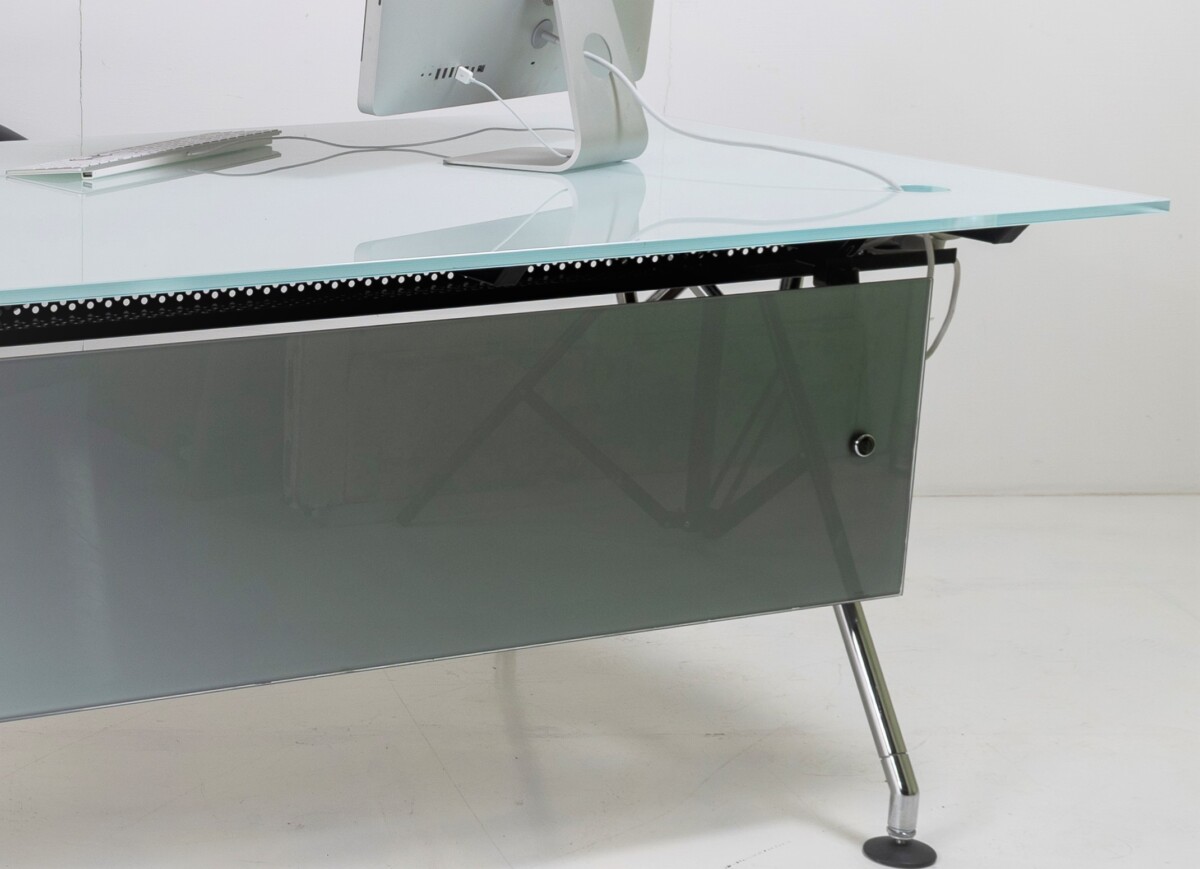 Italian Glass Top on Chrome Executive 'Nomos' Desk by Norman Foster for Tecno 1980s - Image 9