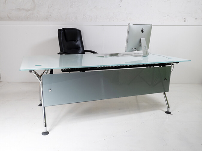 Italian Glass Top on Chrome Executive 'Nomos' Desk by Norman Foster for Tecno 1980s