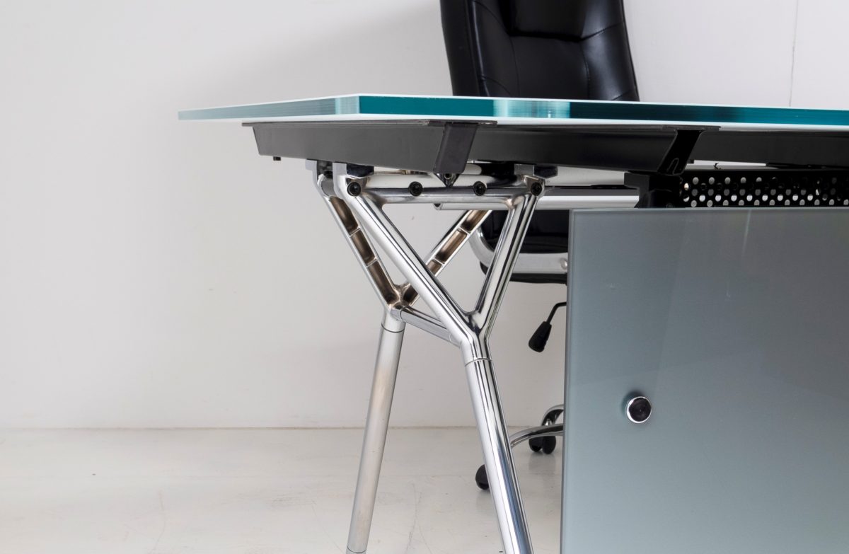 Italian Glass Top on Chrome Executive 'Nomos' Desk by Norman Foster for Tecno 1980s - Image 3