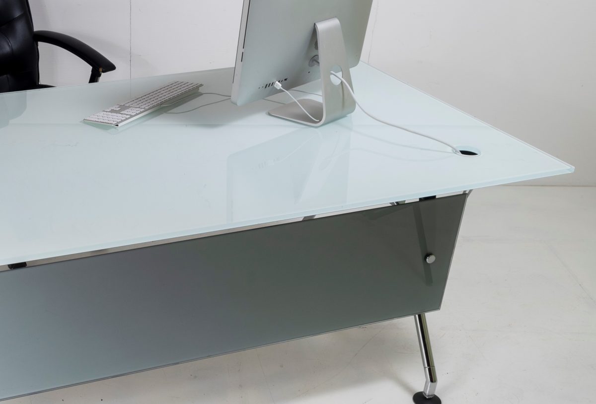 Italian Glass Top on Chrome Executive 'Nomos' Desk by Norman Foster for Tecno 1980s - Image 2
