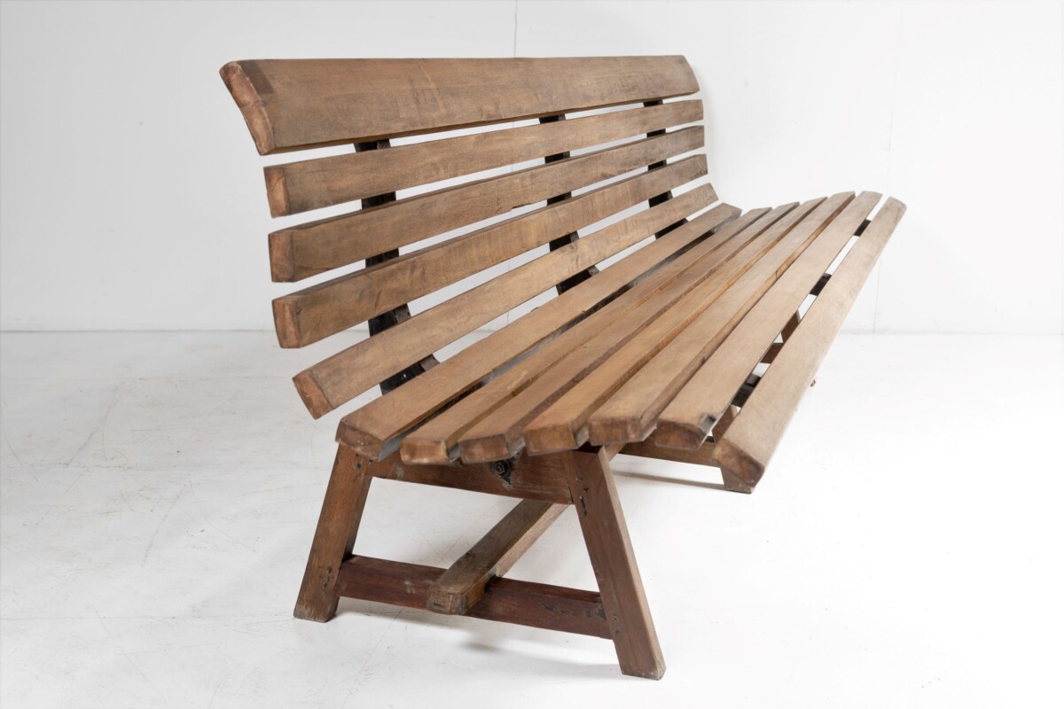 Unusual Hardwood Iroko and Cast Iron Garden Bench | Porch Logia Seating