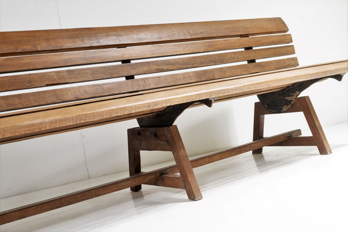 Unusual Hardwood Iroko and Cast Iron Garden Bench | Porch Logia Seating - Image 4
