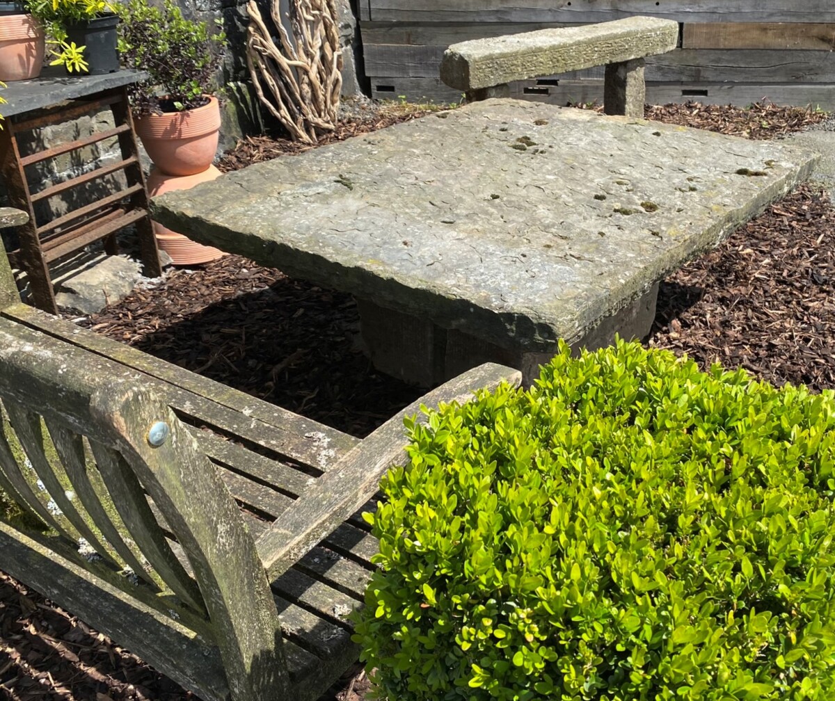 Large Reclaimed York Stone Garden Table | Weathered Sandstone Garden Feature - Image 3