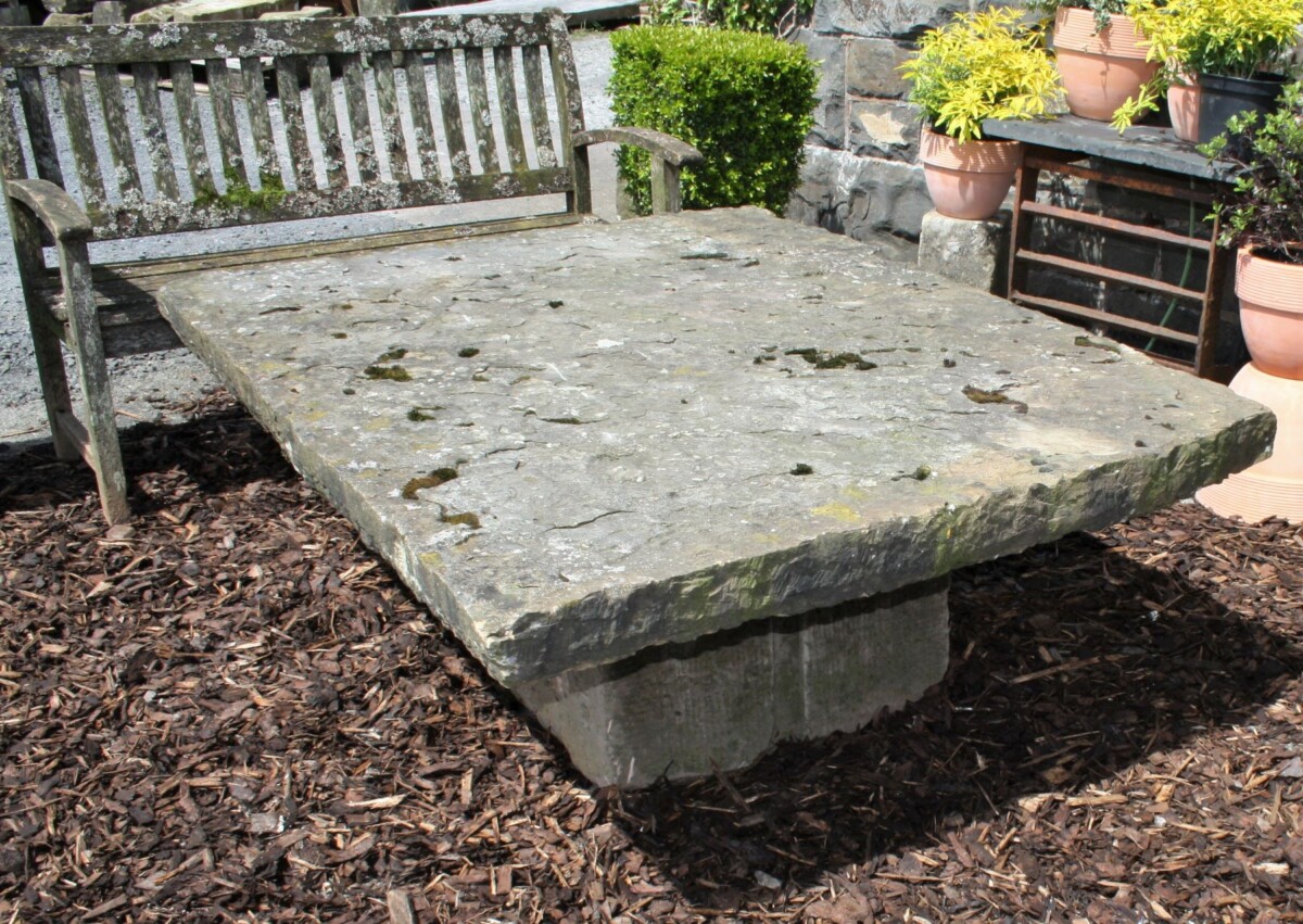 Large Reclaimed York Stone Garden Table | Weathered Sandstone Garden Feature - Image 15