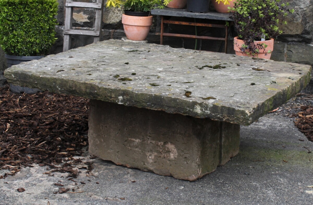 Large Reclaimed York Stone Garden Table | Weathered Sandstone Garden Feature