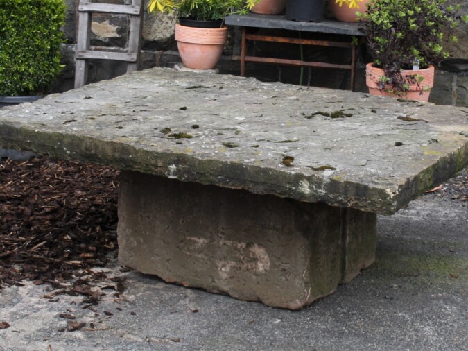 Large Reclaimed York Stone Garden Table | Weathered Sandstone Garden Feature