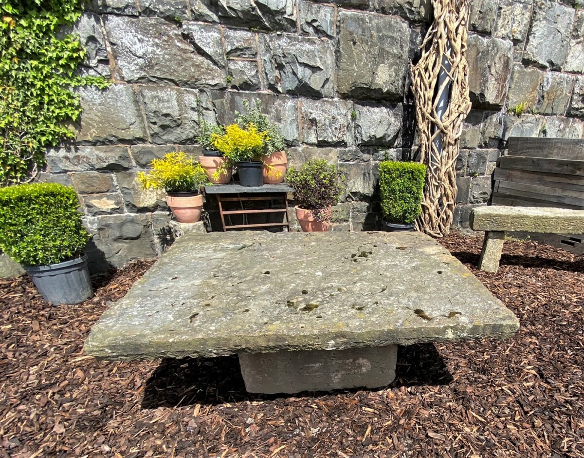 Large Reclaimed York Stone Garden Table | Weathered Sandstone Garden Feature - Image 21