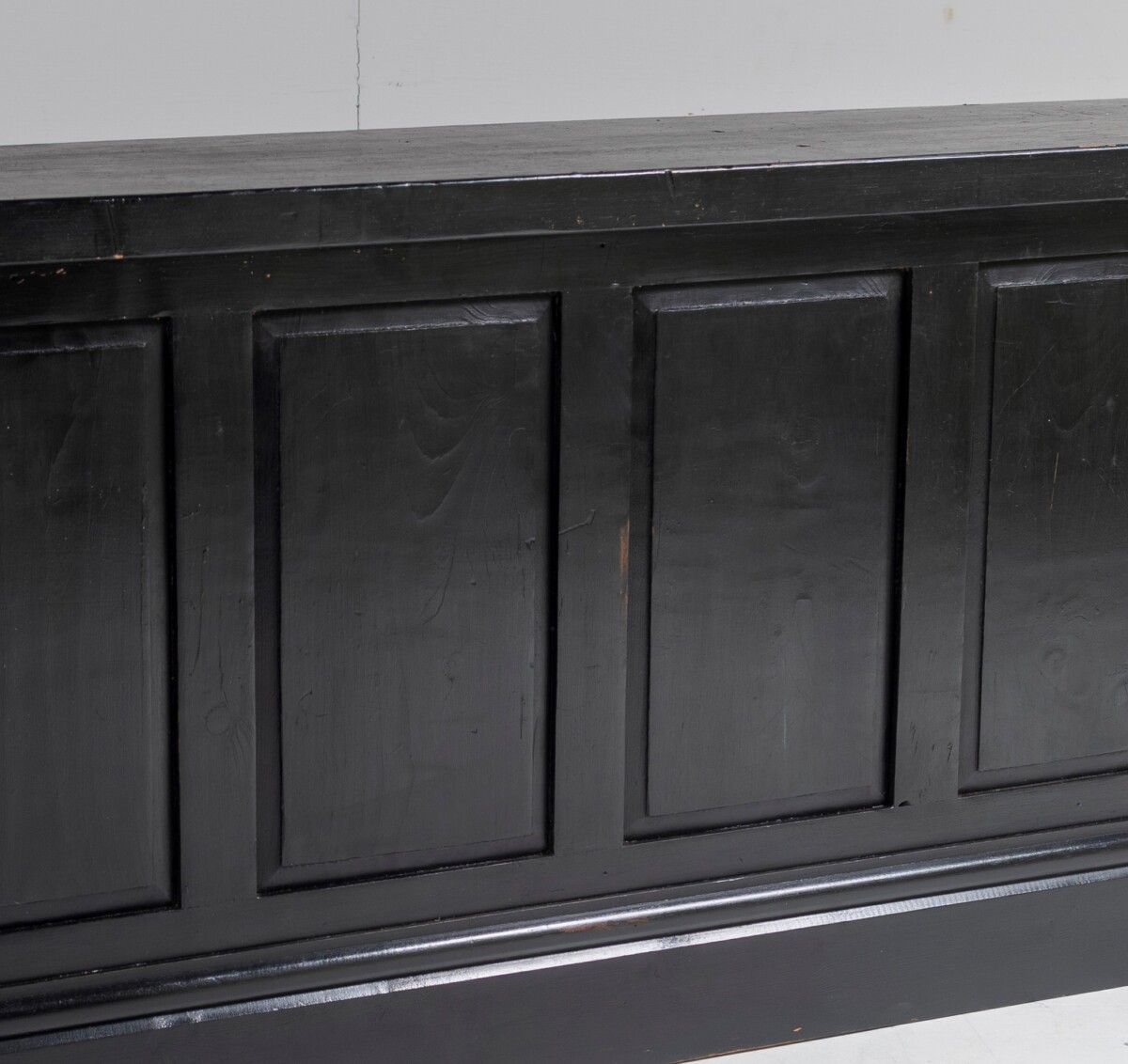 Long Low Panelled Ebonised Book Shelf Unit | Hall Shoe Storage Unit - Image 6