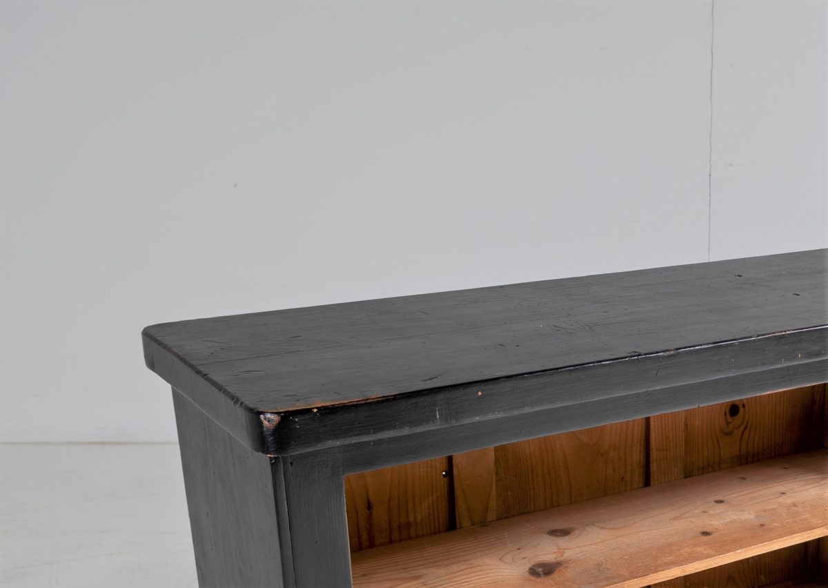 Long Low Panelled Ebonised Book Shelf Unit | Hall Shoe Storage Unit - Image 4