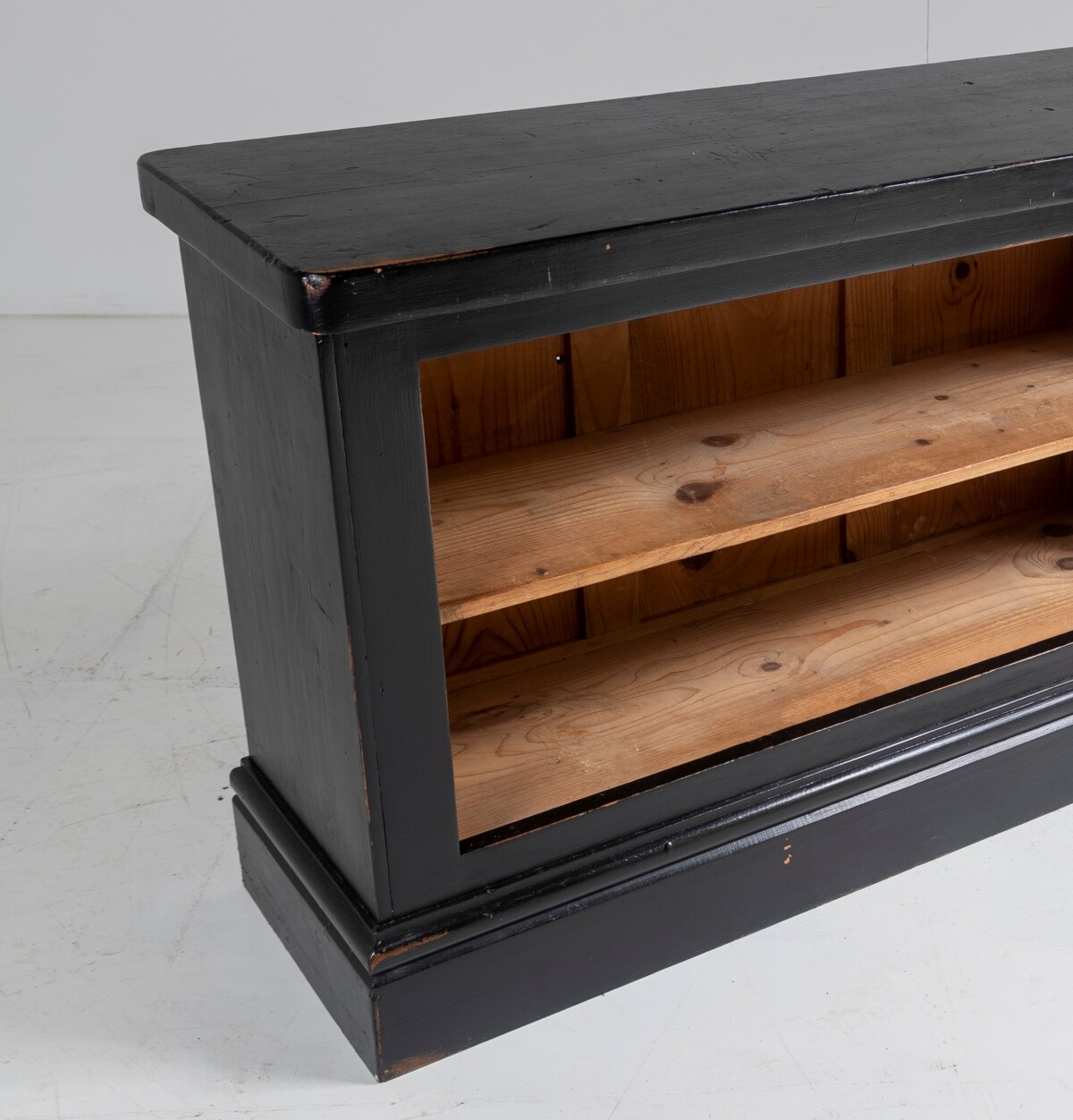 Long Low Panelled Ebonised Book Shelf Unit | Hall Shoe Storage Unit - Image 12