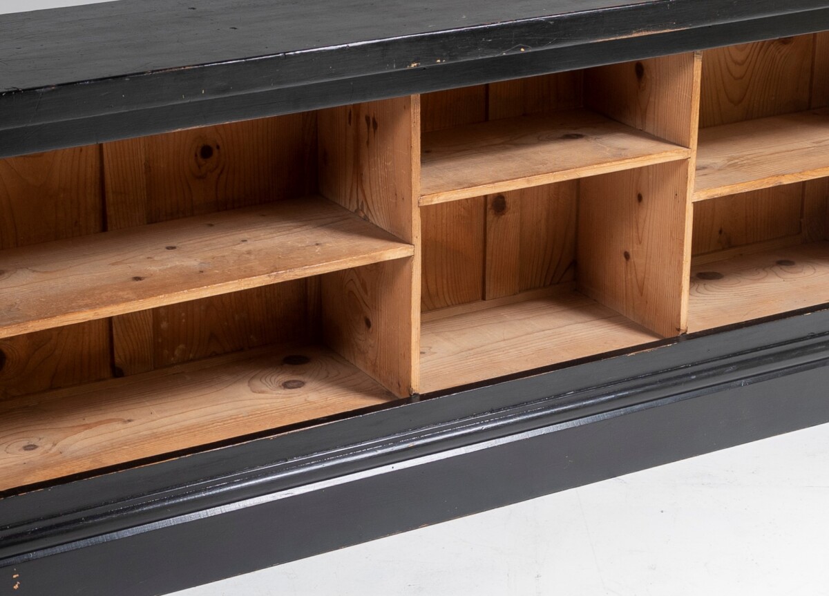 Long Low Panelled Ebonised Book Shelf Unit | Hall Shoe Storage Unit - Image 10