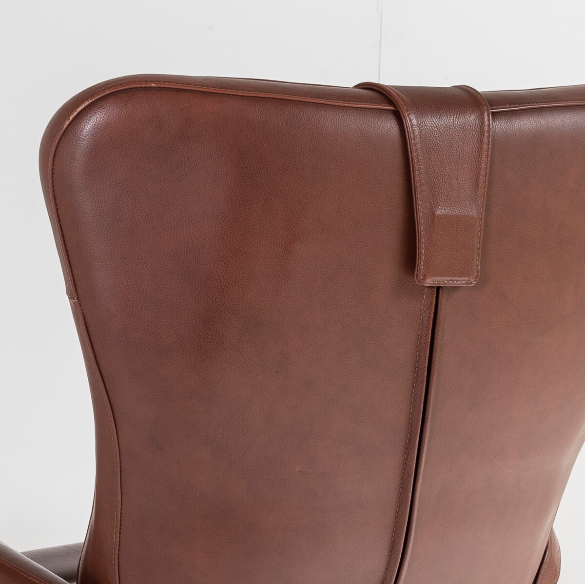 Mid-Century Danish Cognac Brown Leather Swivel Reclining Chair on Chrome Base - Image 12