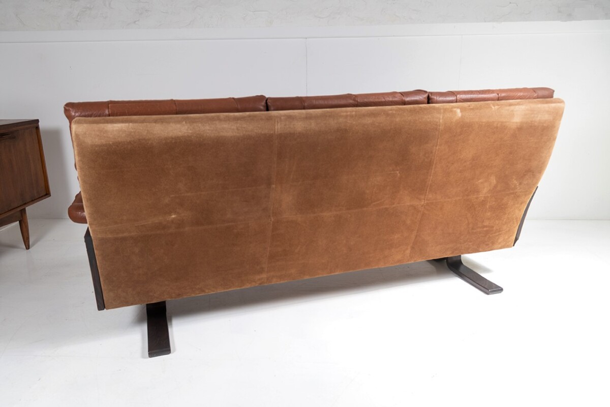 1970s Scandinavian Mid-Century Brown Patchwork Leather and Suede 3 Seater Sofa - Image 10